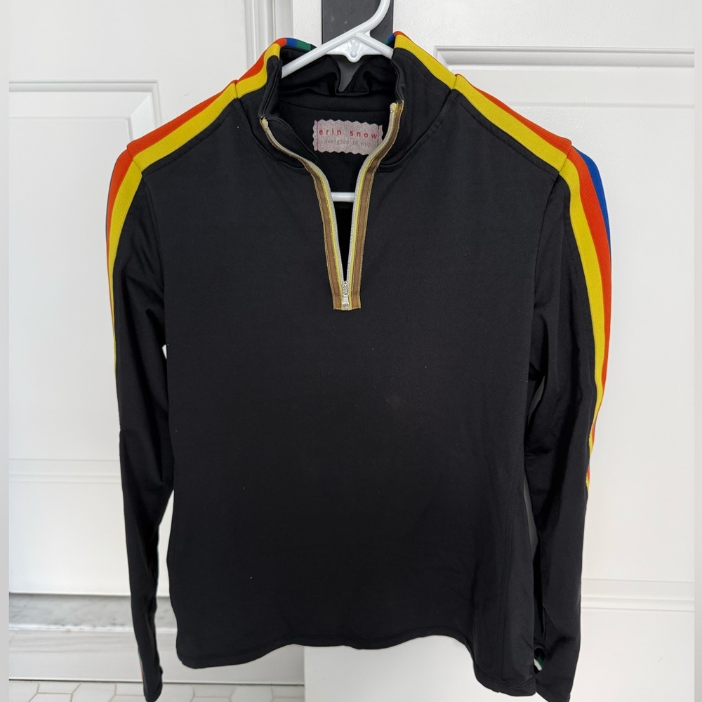 Black Quarter-Zip Top with Stripes